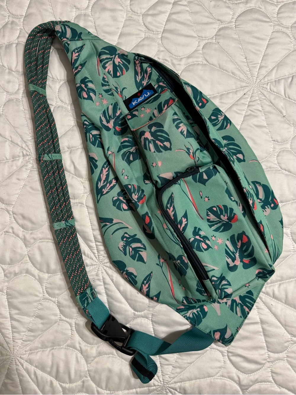 Kavu Mint Green Tropical Leaf Sling Pack